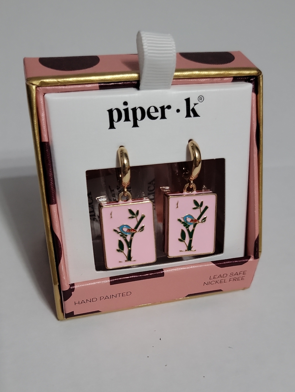 Viral Piper K Pink Mahjong Tile Drop Earrings NIB